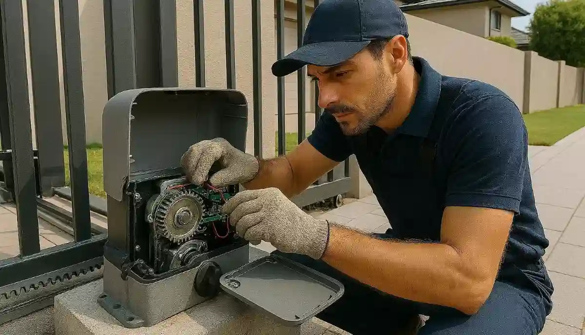 Gate motor maintenance troubleshooting tips South Africa – technician repairing automatic gate motor