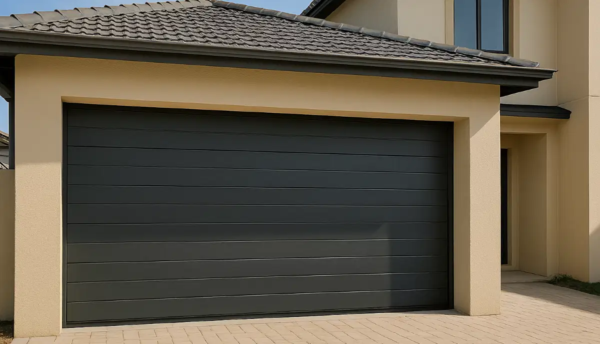Sectional garage door installed home – well-maintained garage door on residential property