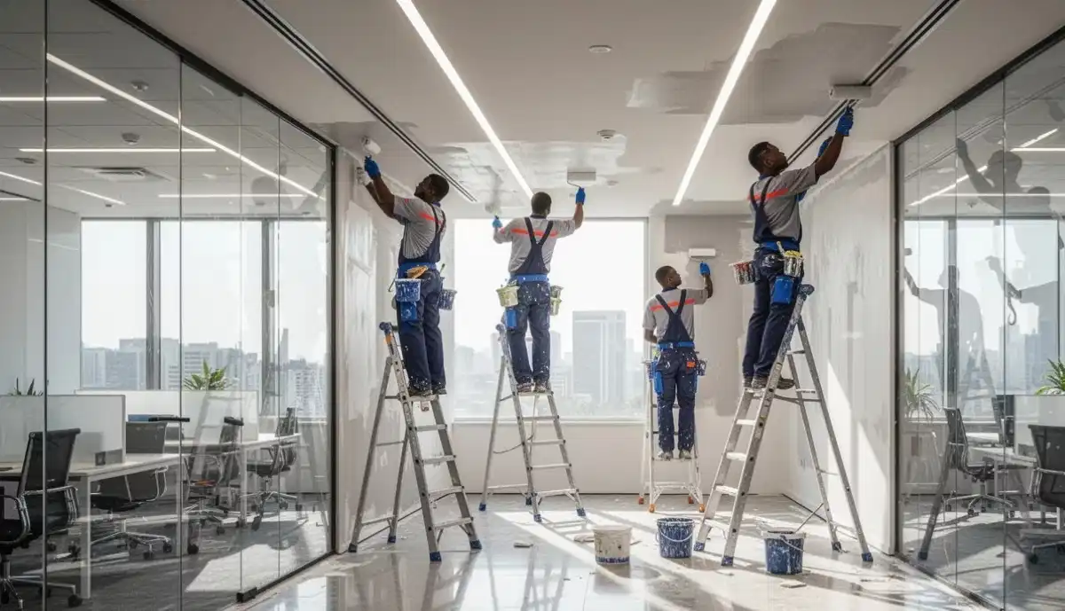 Commercial office painting services South Africa – professional painters in open plan office