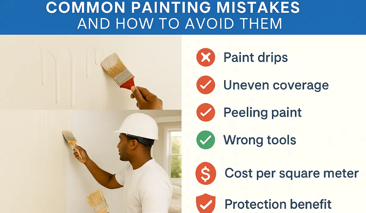Common painting mistakes how to avoid them – peeling paint, roller marks, and poor preparation examples