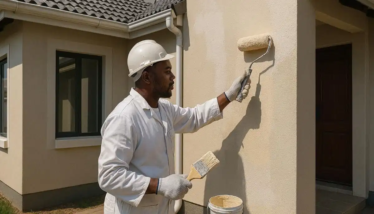 House exterior painting with brush and roller – professional exterior painting with UV-resistant paint