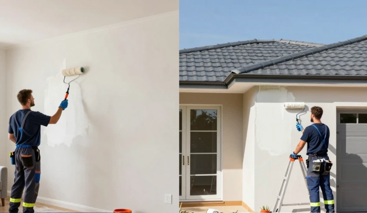 Interior vs exterior paint comparison – paint swatches showing different formulations for inside and outside walls