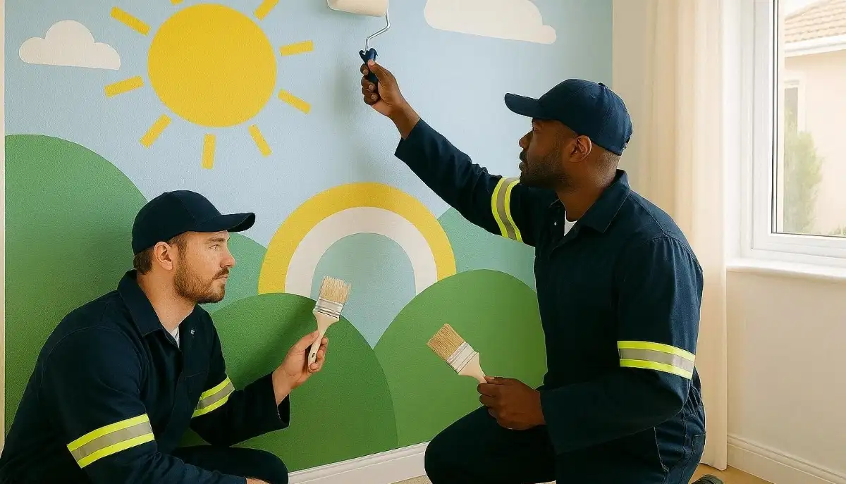 Kids bedroom with mural wall design – creative wallpaper or hand-painted feature wall