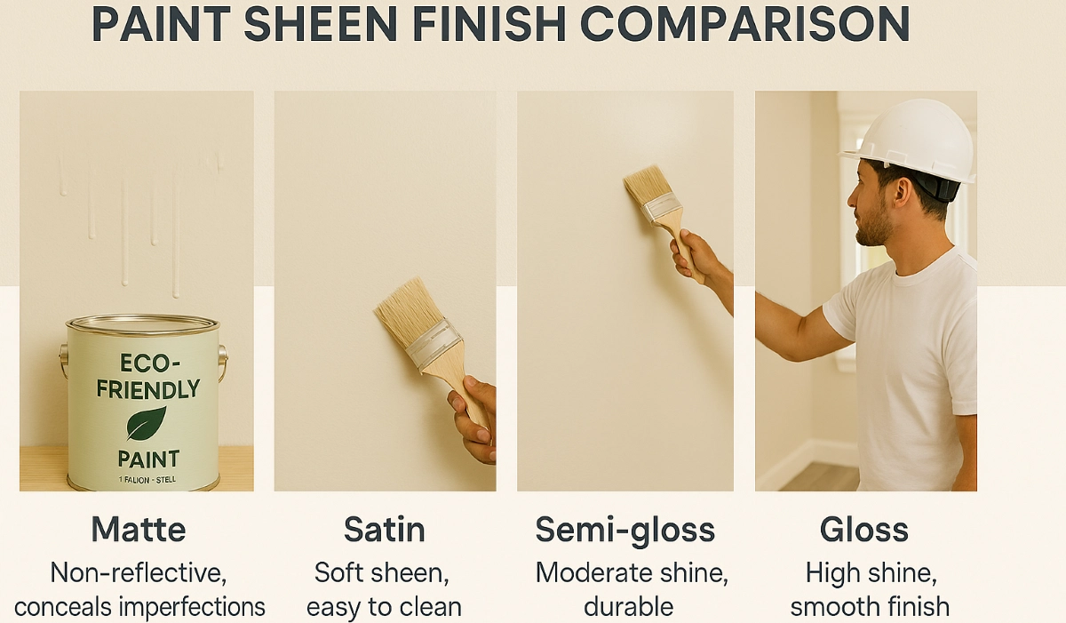 Paint sheen finish comparison chart – matt vs eggshell vs satin vs gloss