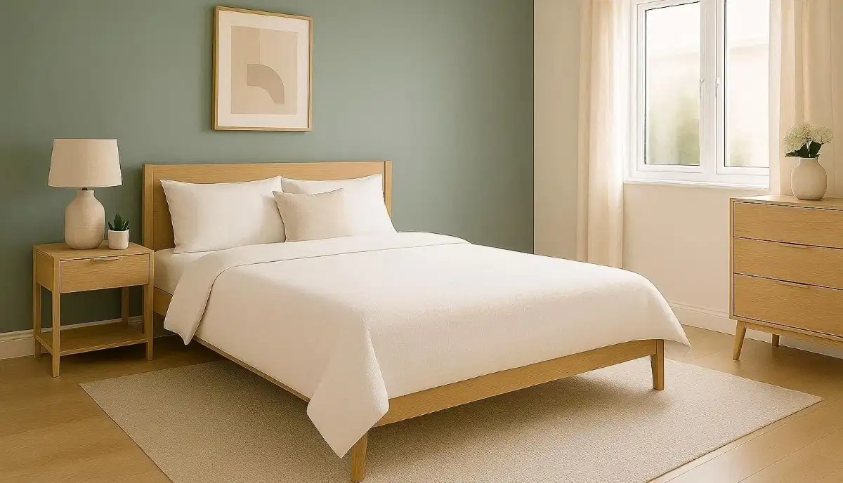 Painted bedroom with accent feature wall – navy blue accent wall behind bed