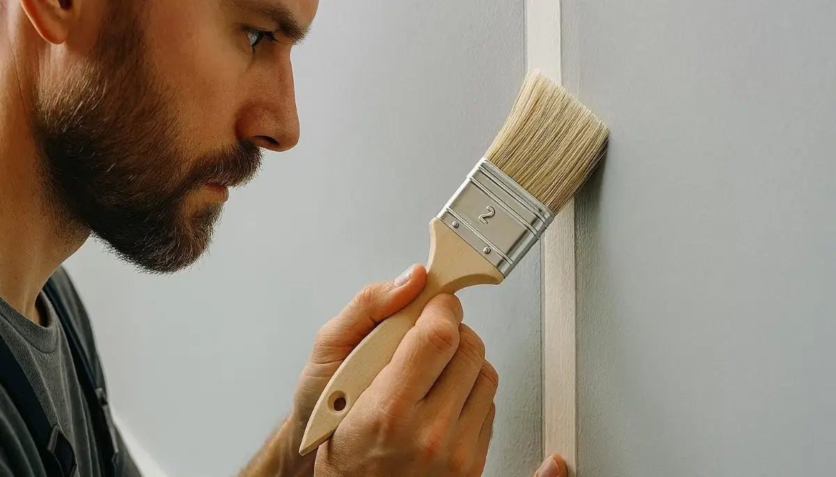 Painter cutting in edges and trim with brush – proper technique avoids common painting mistakes