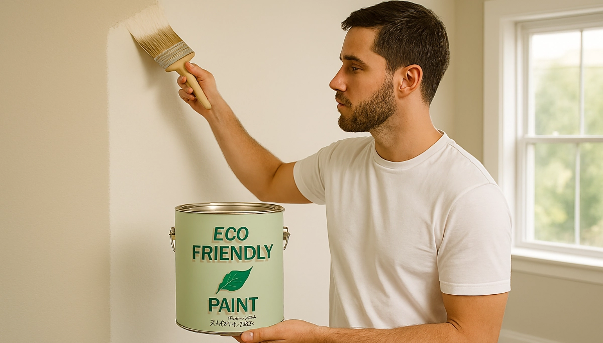 Painter using natural brush with eco-friendly paint – sustainable painting application