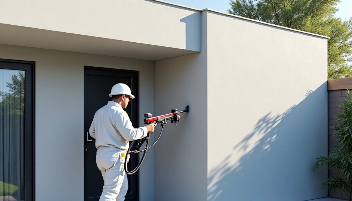 Spray painting exterior wall surface – professional spray application technique