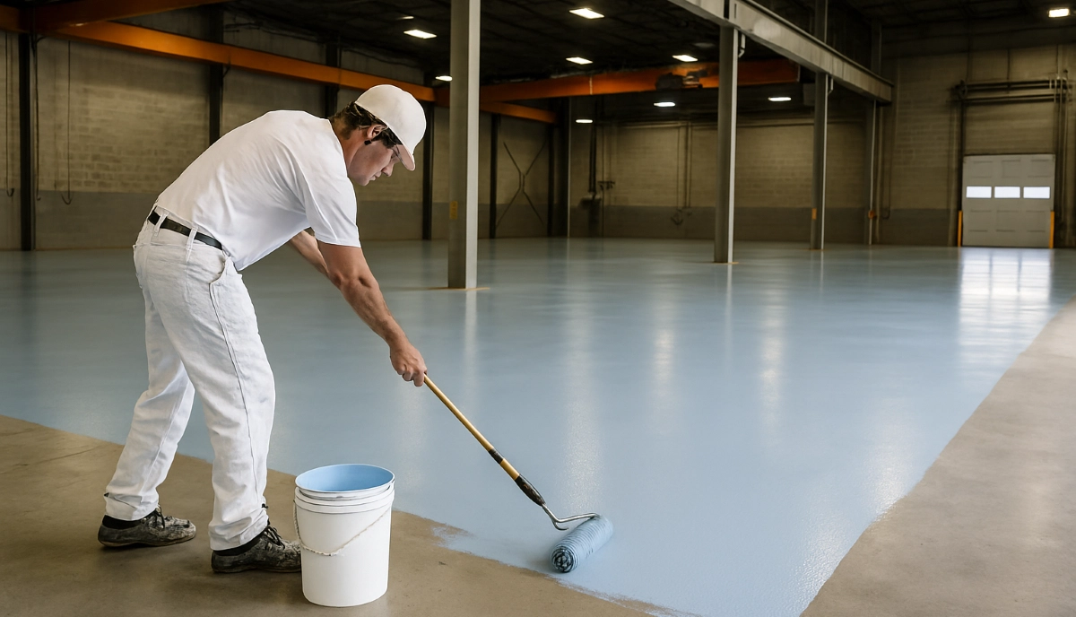 Warehouse industrial floor painting – epoxy floor coating application