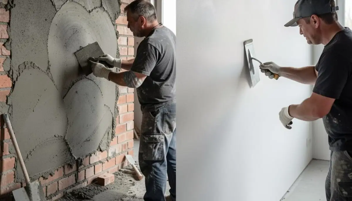 Cement plaster vs Rhinolite South Africa – split comparison showing traditional cement bag and lightweight Rhinolite bag