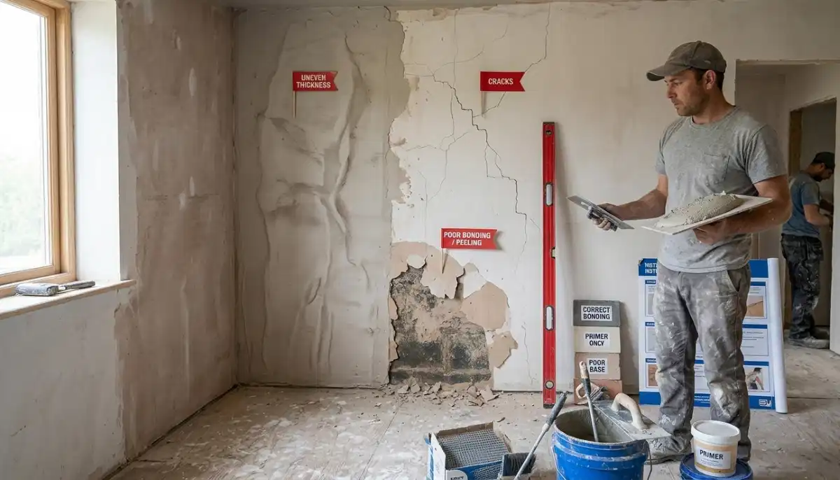 Common plastering mistakes how to avoid South Africa – cracked plaster and poor finish examples on wall