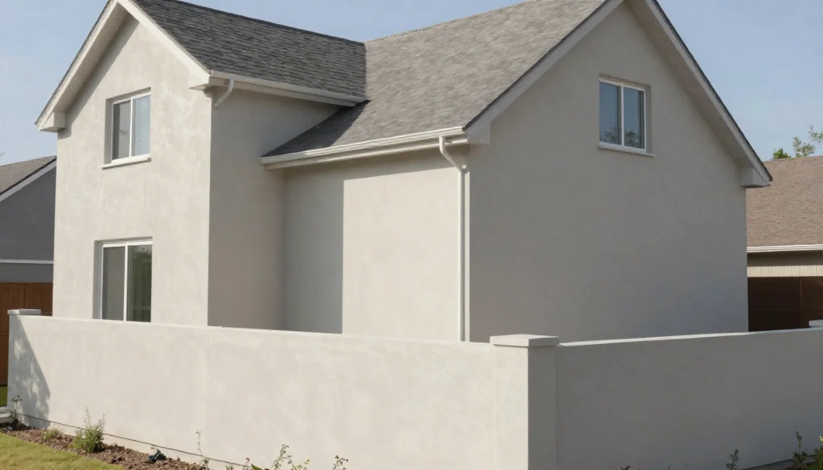 Exterior plaster render completed – finished house facade with smooth, weatherproof render and painted finish