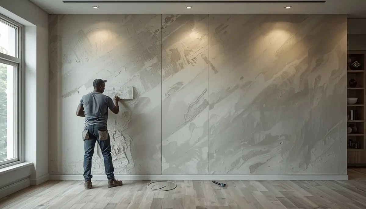 Modern interior plaster finishes trends South Africa – elegant living room with Venetian polished plaster walls and feature texture