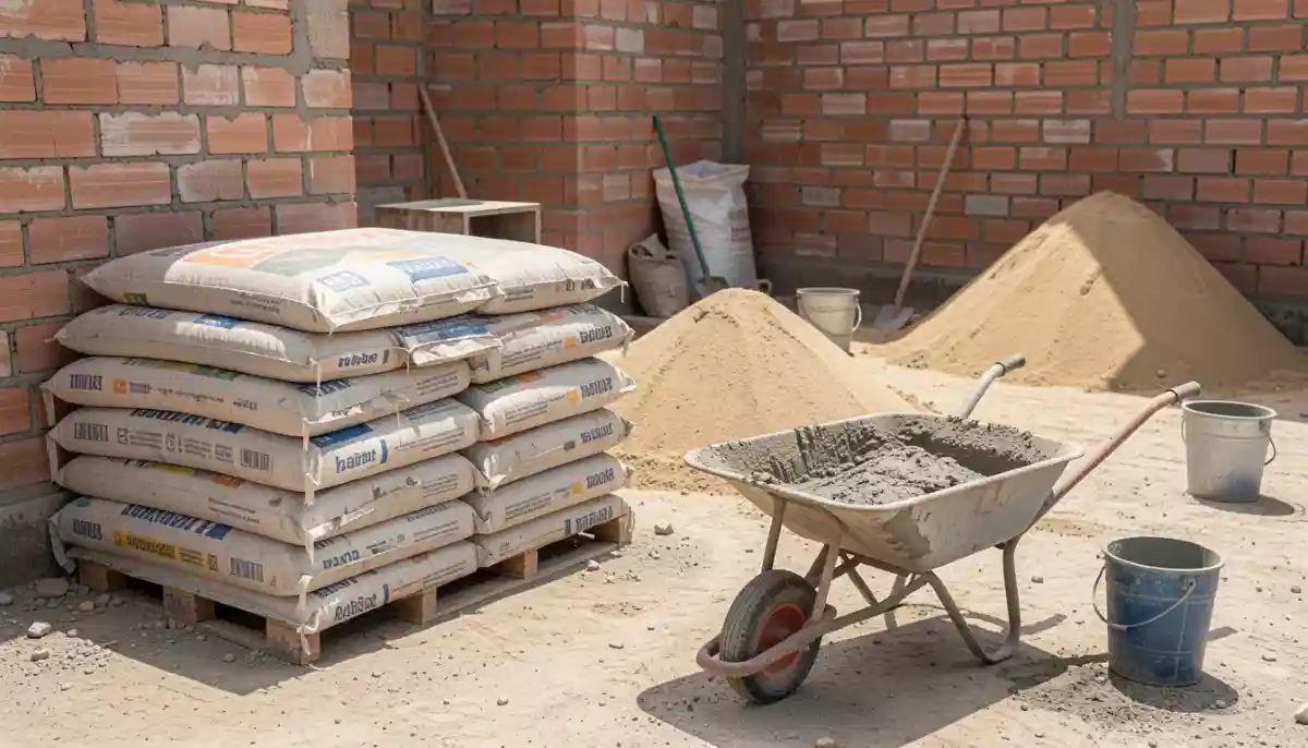 Plaster sand aggregate materials – pile of clean plaster sand and aggregate for mixing