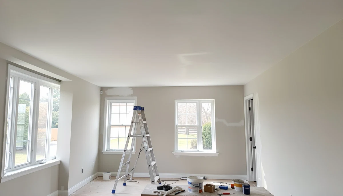 Skimmed ceiling smooth finish – flawless white ceiling surface after professional skimming