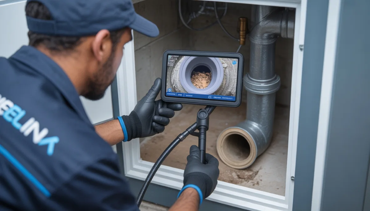 CCTV drain camera inspection showing inside of underground pipe to identify leak location and pipe condition