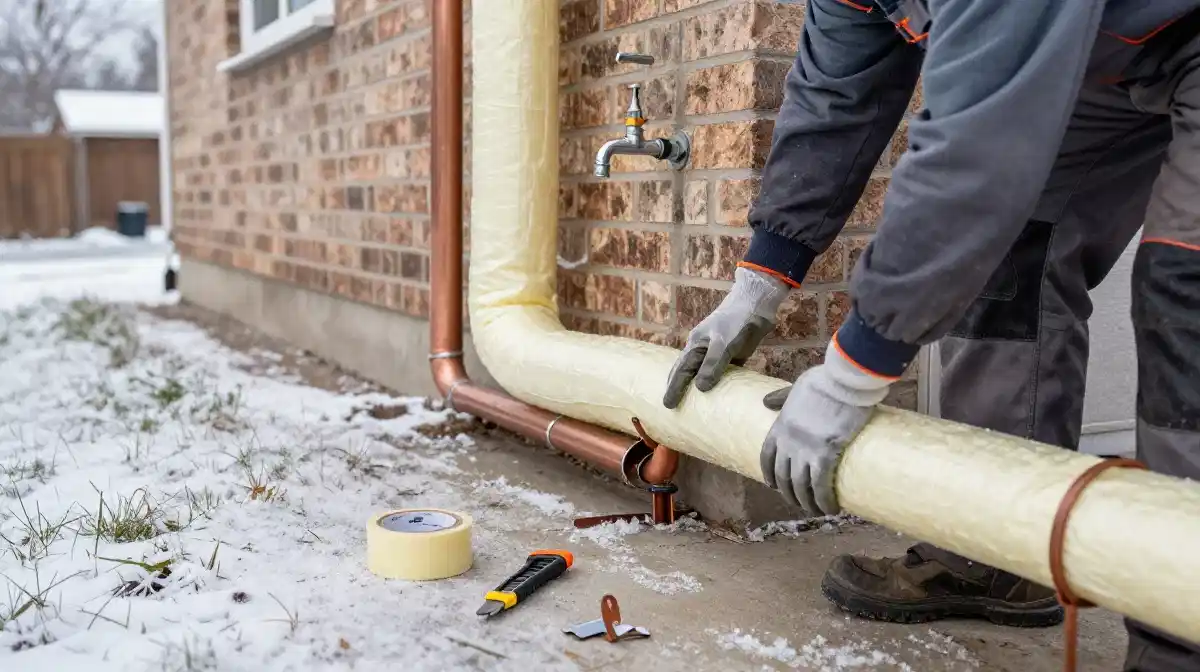 Frozen pipes prevention showing insulated pipes to prevent freezing and bursting