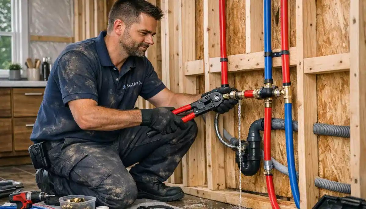 PEX plumbing pipes installation showing modern piping for pressure pump system