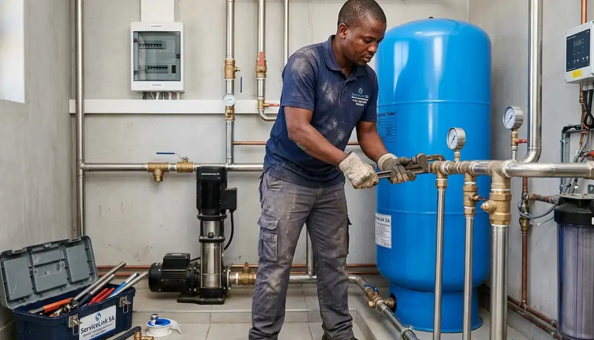 Pressure tank installation alongside water pressure pump for complete booster system