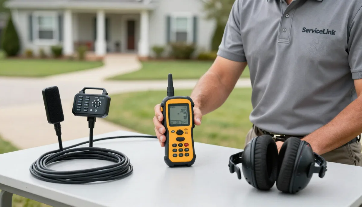 Professional water leak detection equipment including acoustic ground microphone and correlator for underground leak locating