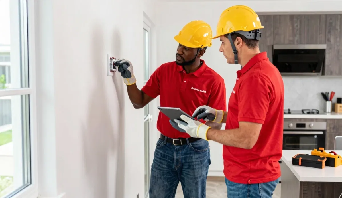 Contractor checking safety equipment and following verification protocols before starting work