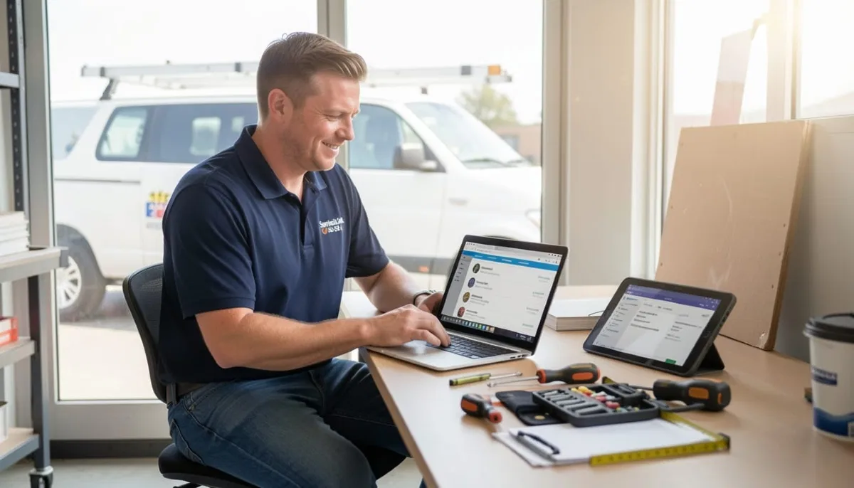 Contractor reviewing new client leads and project requests on ServiceLink SA platform dashboard