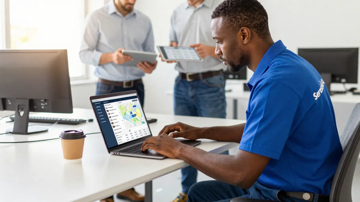 Contractor efficiently managing work schedule and appointments using digital platform on smartphone