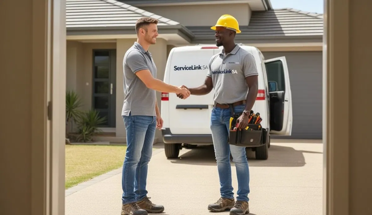 ServiceLink SA verification badge and trust seals displayed prominently, showing platform legitimacy