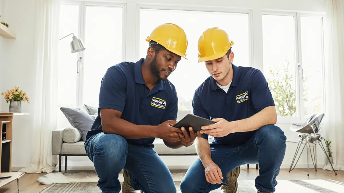 Technology improving home services with digital tools, AI matching, and verification systems on smartphone and laptop