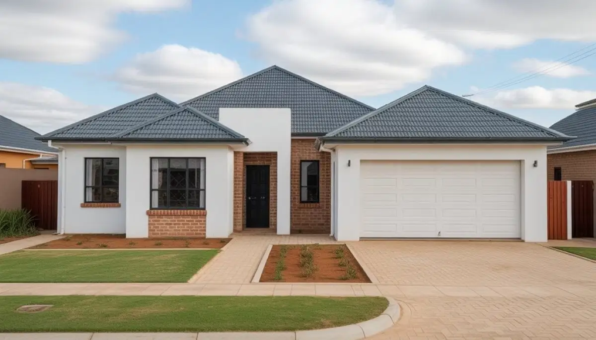 Stack of Marley concrete roof tiles ready for installation