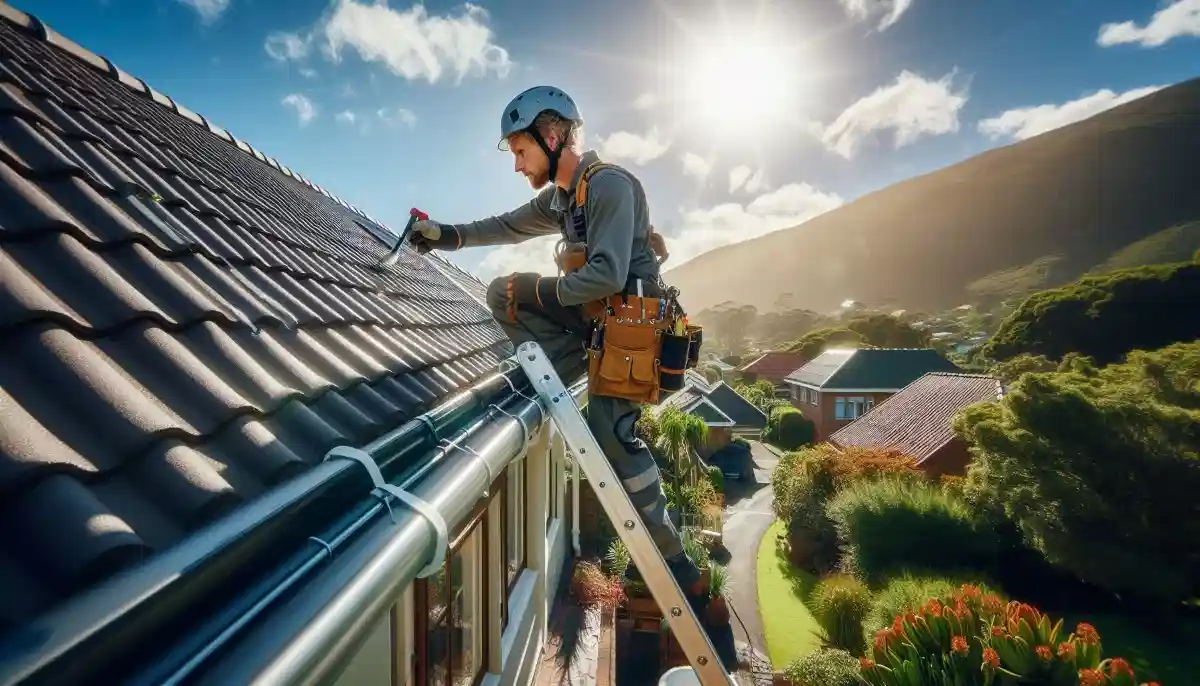 Roofer inspecting a flat roof for leaks and waterproofing failure