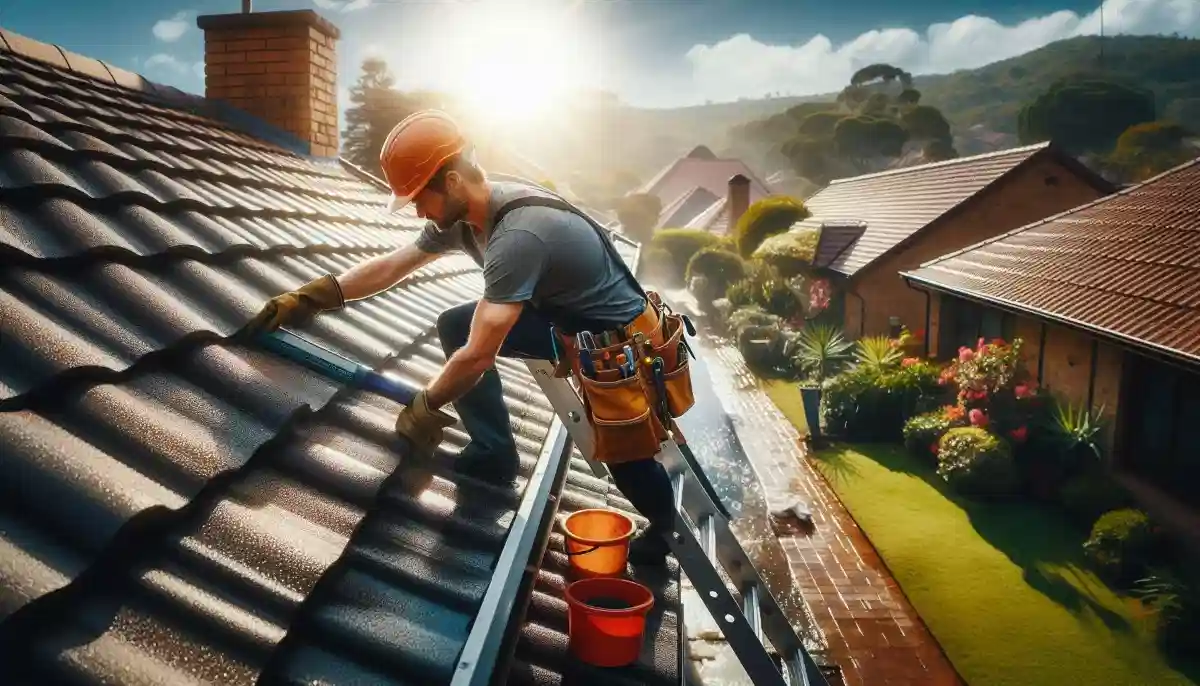 Roof leak repairs South Africa - roofer inspecting damaged roof tiles