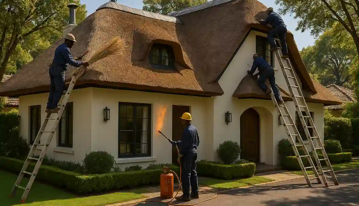 Thatched roof maintenance and fireproofing South Africa - luxury home with thatch roof