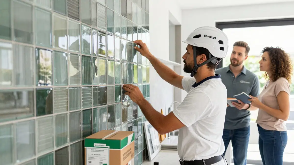 Eco-friendly recycled glass tiles showing beautiful colour variations and sustainable design