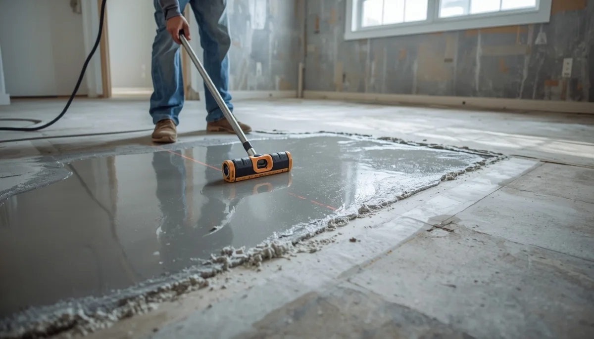 Floor leveling self leveller compound – applying self-levelling compound to uneven concrete floor