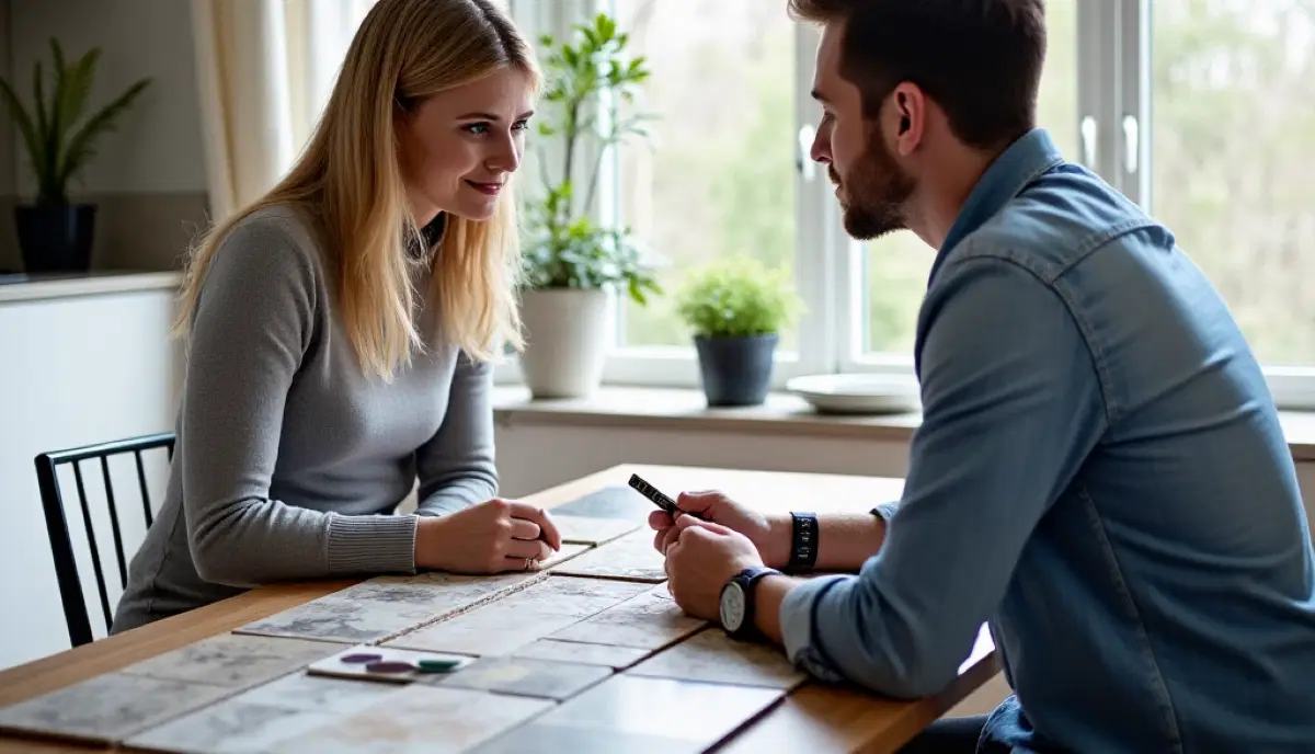 How to choose professional tiler South Africa – homeowner interviewing tiler with portfolio