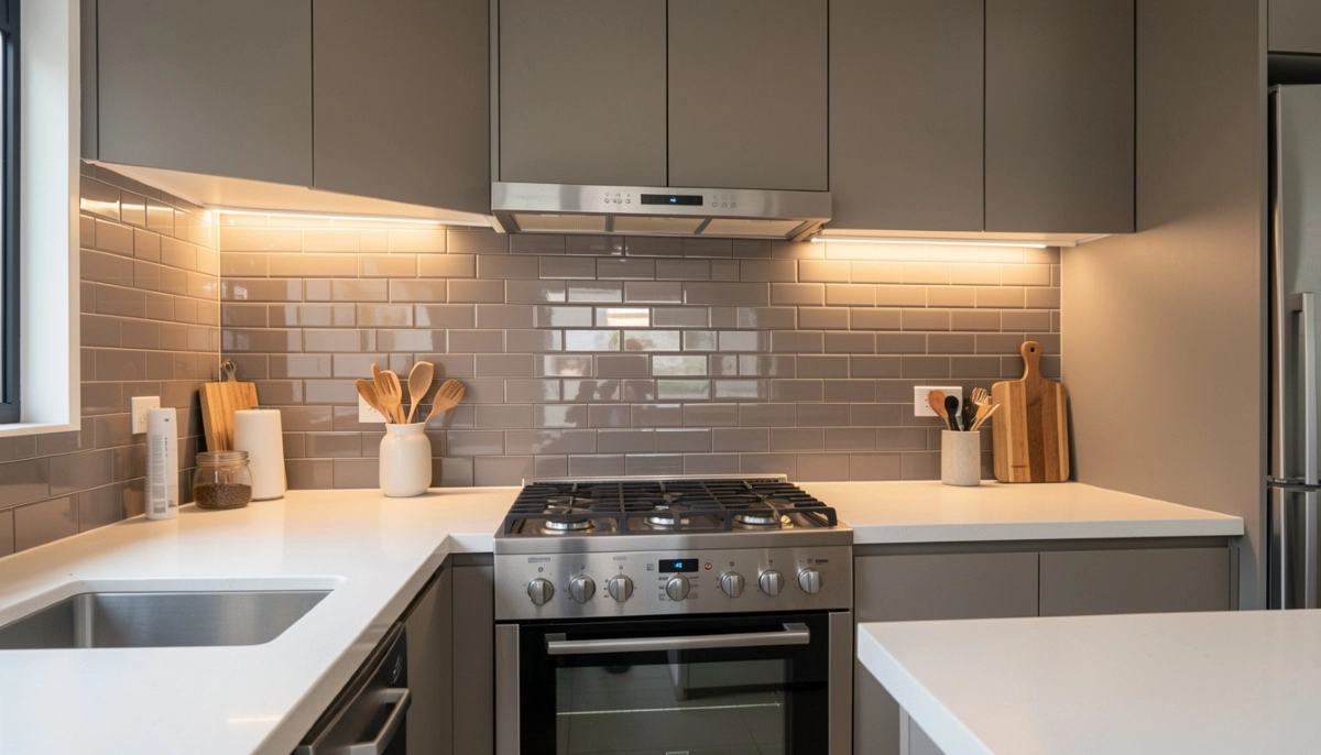 Modern kitchen tile backsplash – professionally installed kitchen backsplash with subway tiles