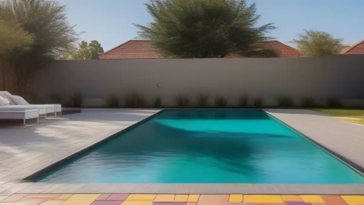 Pool deck non-slip tiling – textured porcelain tiles around swimming pool