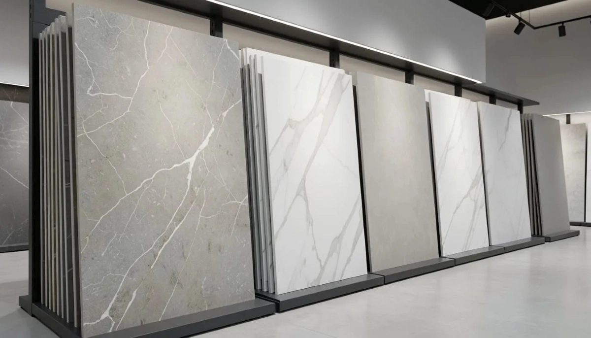 Porcelain floor tiles samples – various porcelain tile finishes and colours