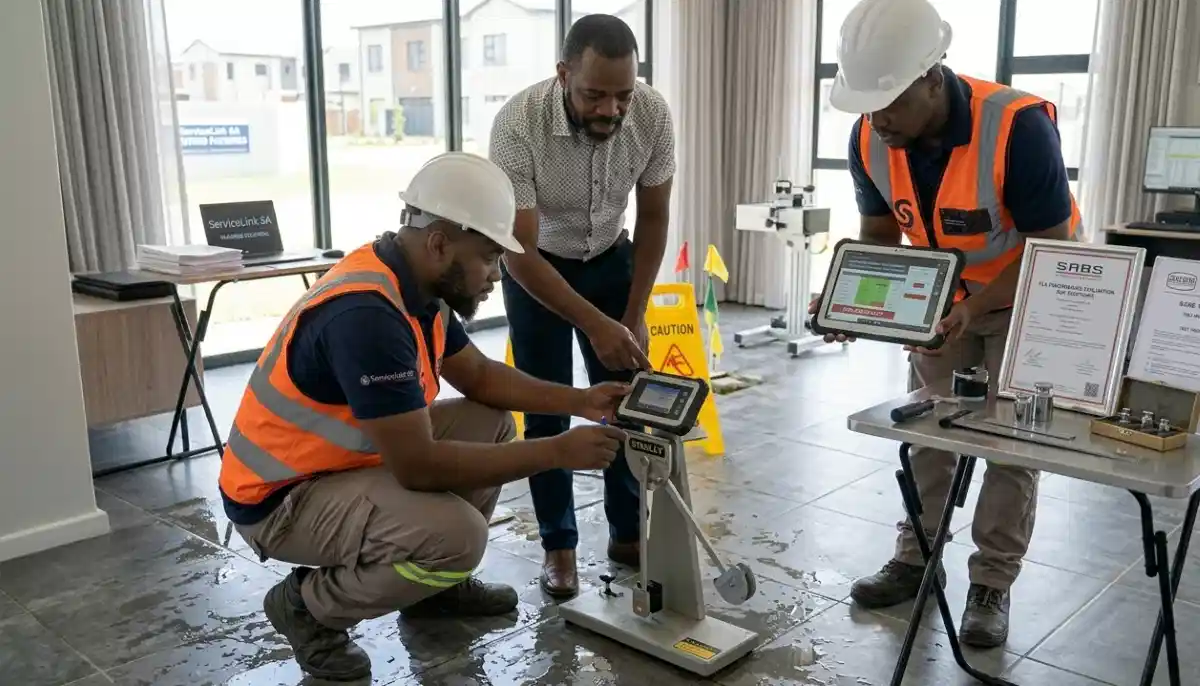 SABS compliance testing of floor tiles for slip resistance certification