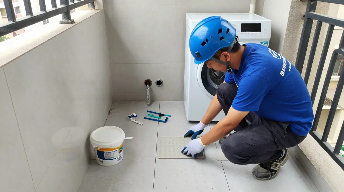 Beautiful tile installation in small balcony, laundry room and vestibule showing smart space-enhancing designs
