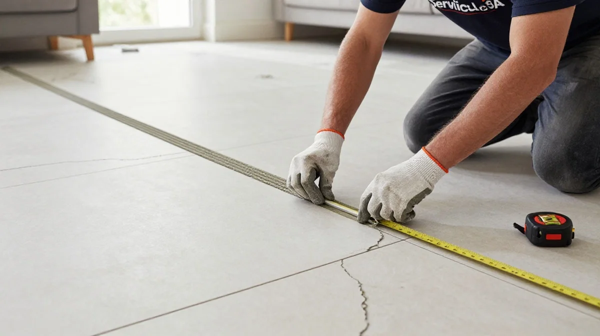 Tile expansion joints and transition strips showing proper spacing and installation