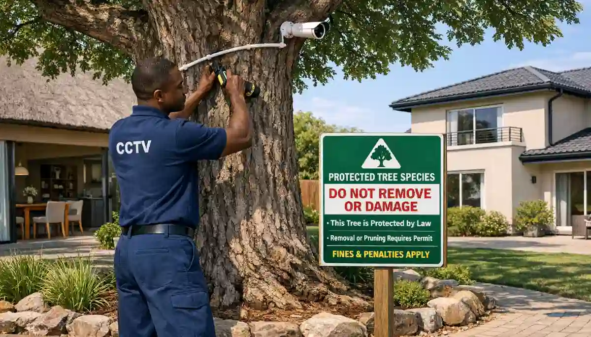 Protected tree species signage – informational sign indicating tree is protected by law and requires permit for removal