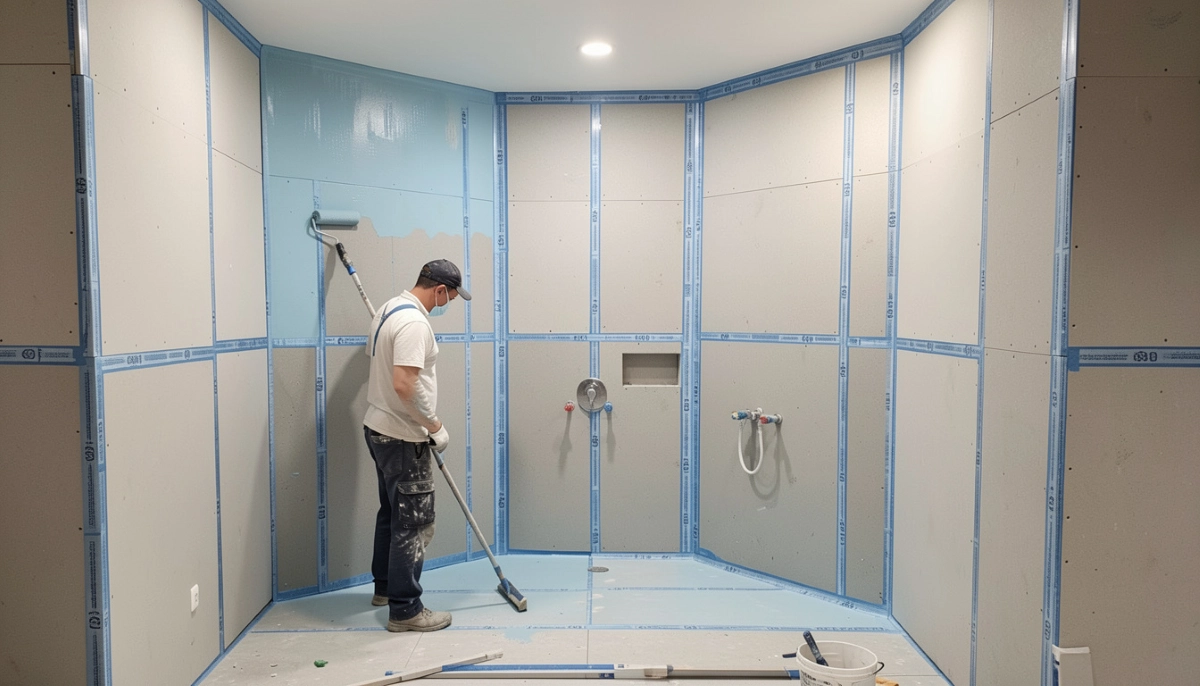 Bathroom shower waterproofing South Africa – liquid membrane application in shower area before tiling