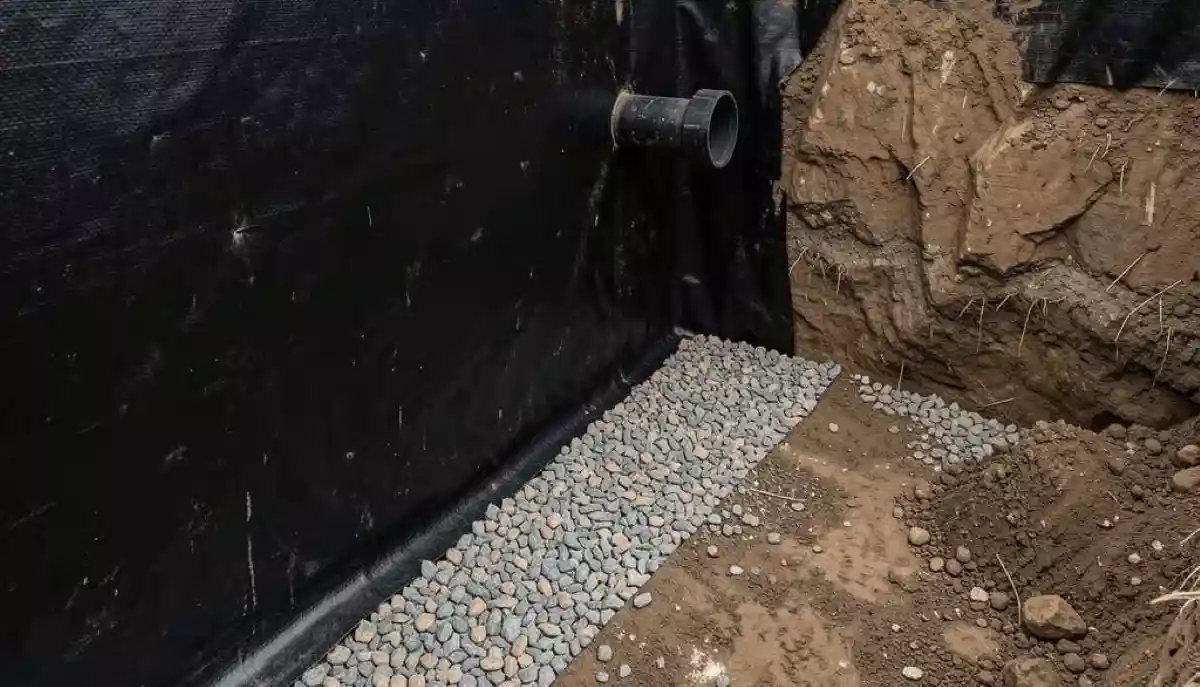 Exterior basement wall waterproofing – external membrane application during construction