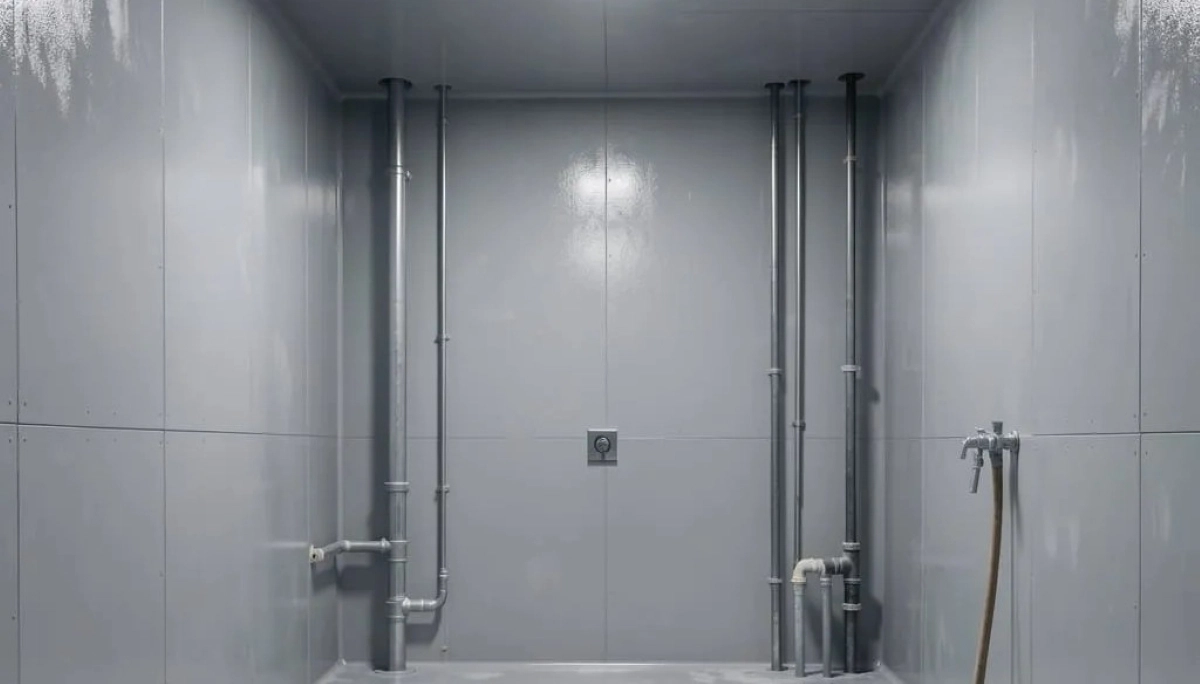 Wet room waterproofing installation – complete floor and wall membrane system for open shower area