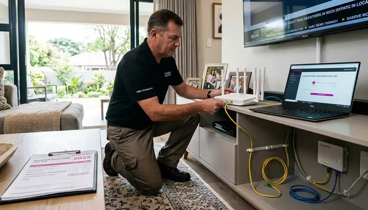 Home WiFi installation cost South Africa 2025 – professional network technician setting up wireless router