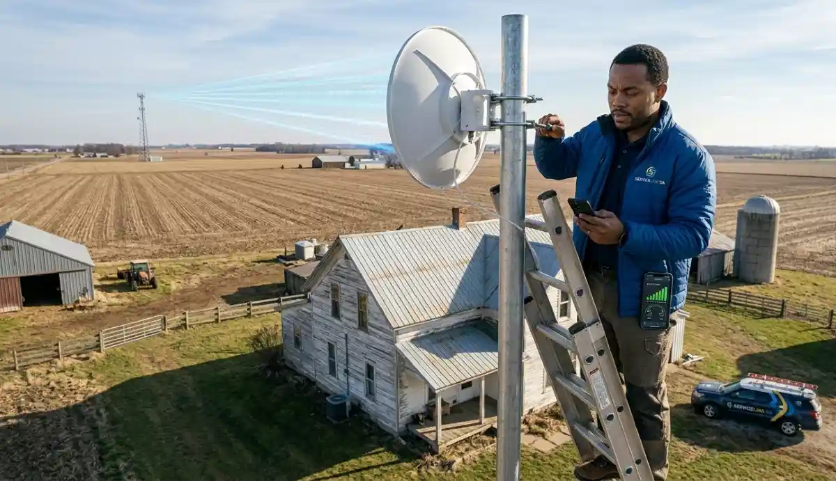 How to boost wifi signal in rural areas South Africa: Long range WiFi antenna on rural farmhouse
