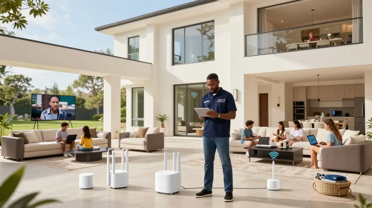 Mesh WiFi system for large home estate showing how to install a mesh WiFi system in a double storey home