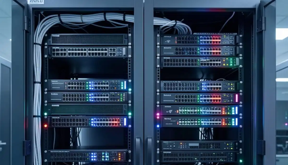 School wifi network setup requirements south africa: Professional network rack in school IT room